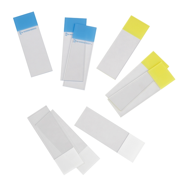 Slides, ground edges 90°, yellow, 26x76 x1,0mm